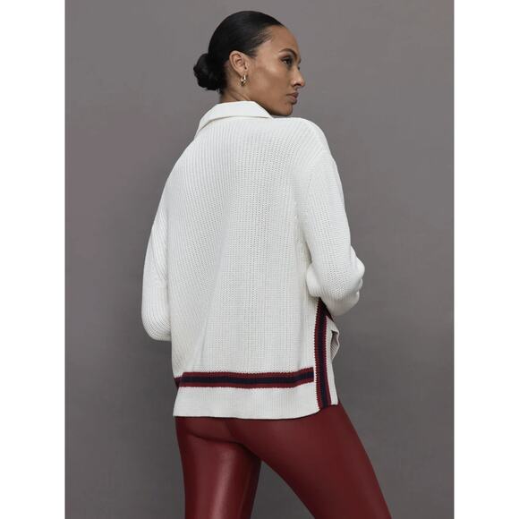 Carbon38 Mixed Media Rugby Collared Sweater Ribbed Thick Knit Ivory Size Large - Picture 6 of 13